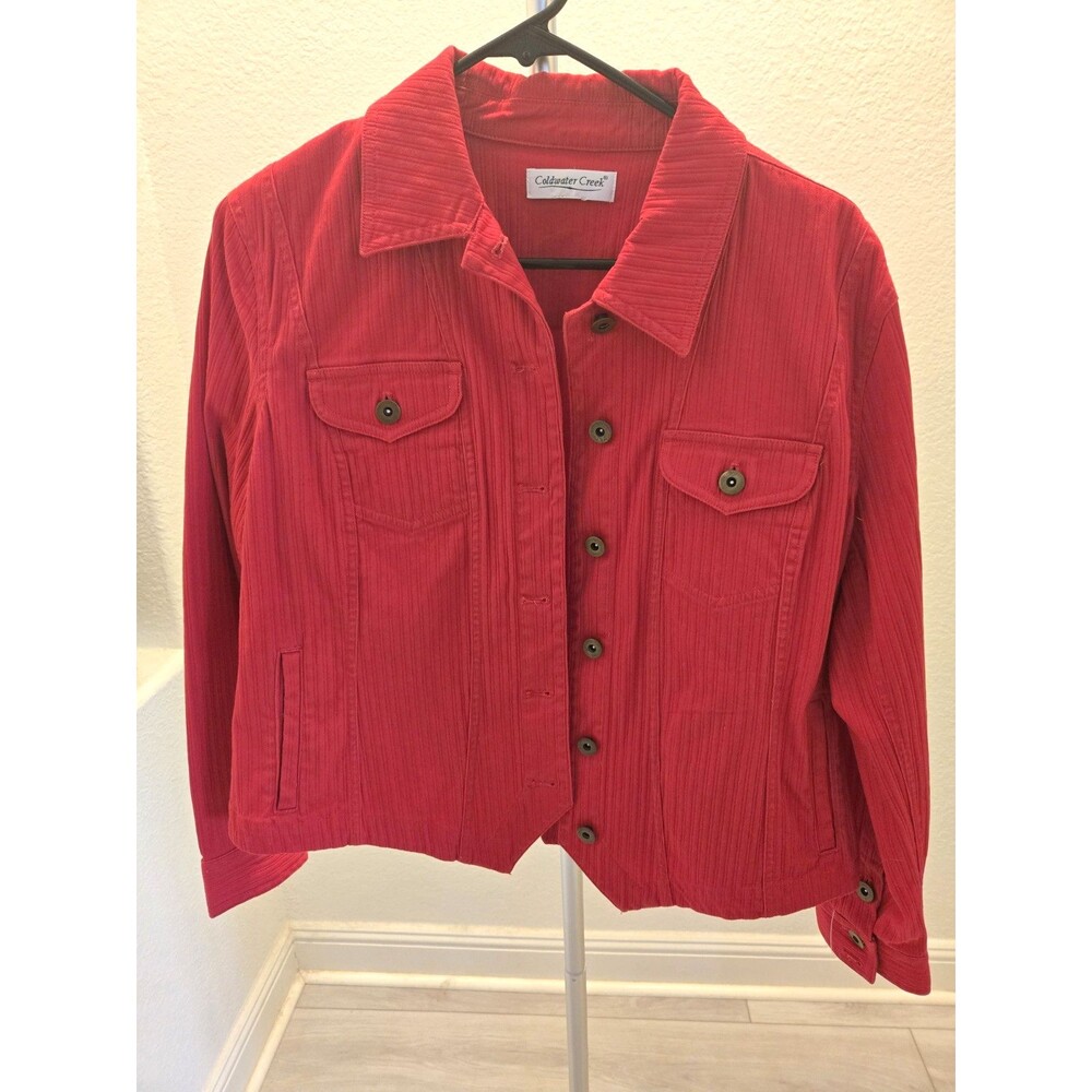 Coldwater Creek Vintage Womens Size M Red Ribbed Corduroy Style Button Up Jacket